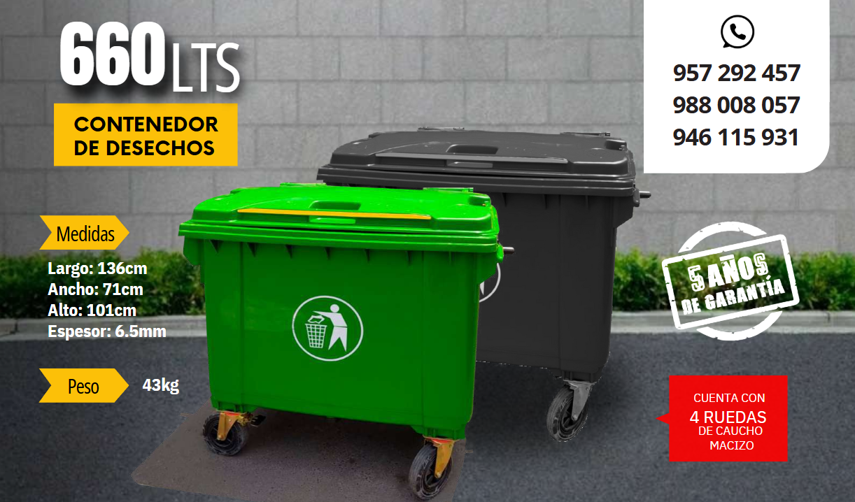 Contenedor de basura de 660 litros con ruedas reforzadas Rubber Parking